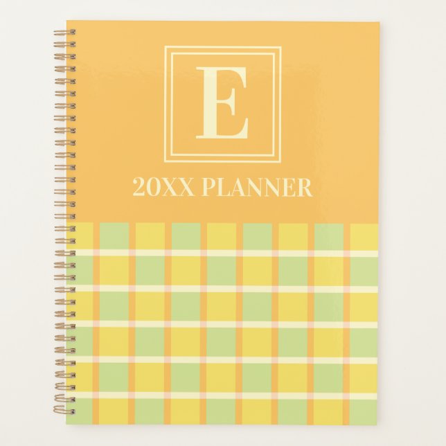 Agenda Modern Checker Green Yellow Orange Custom Monogram (Frente)