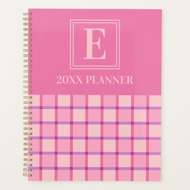 Agenda Modern Checker Pink Purple Custom Monogram (Frente)