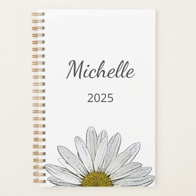 Agenda Modern Daisy 2025 Elegante Script Floral Botânico (Frente)