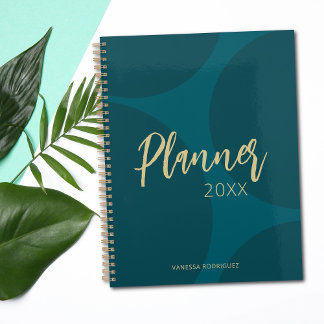 Agenda Modern Elegant Turquoise Green Gold Script