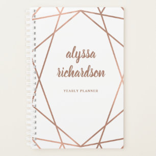 Agenda Modern Faux Rosa Dourado Geométrico em Branco
