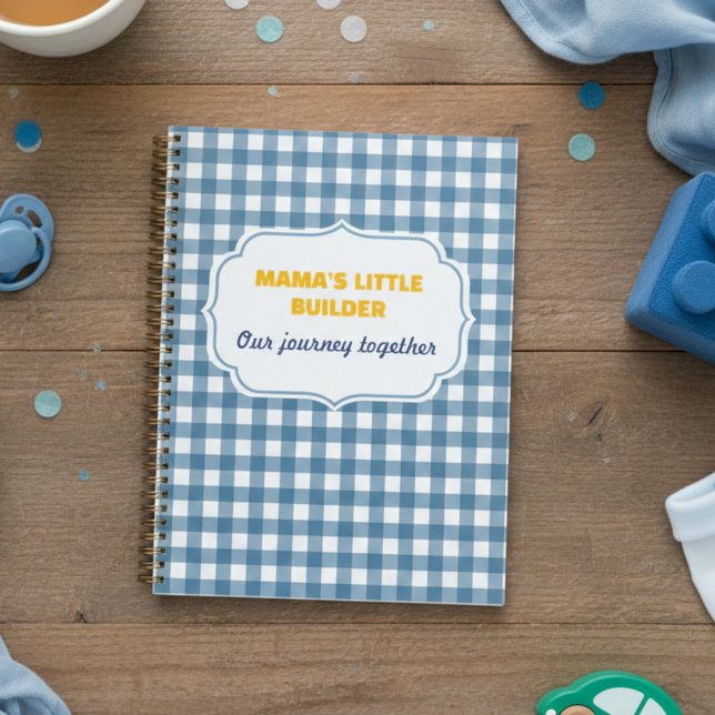 Agenda Modern Gingham Blue Mama's Little Builder Personal (Criador carregado)