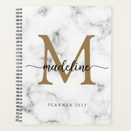 Agenda Modern Marble Gold Girly Script Monogram