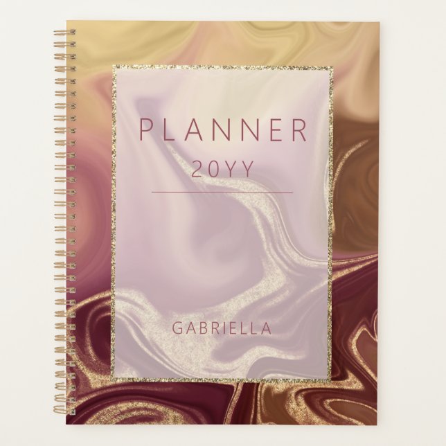 Agenda Modern Maroon Mauve & Dourada Abstrato (Frente)