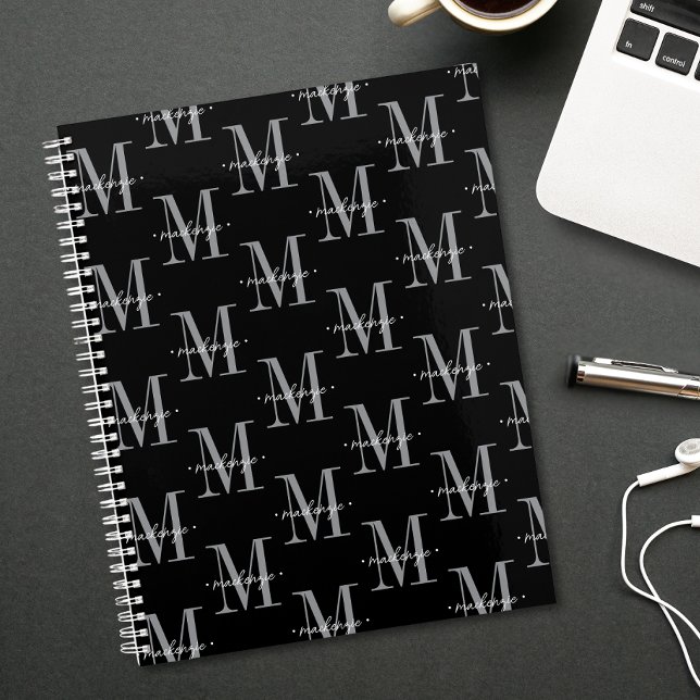 Agenda Modern Monogram Minimal Black White (Criador carregado)