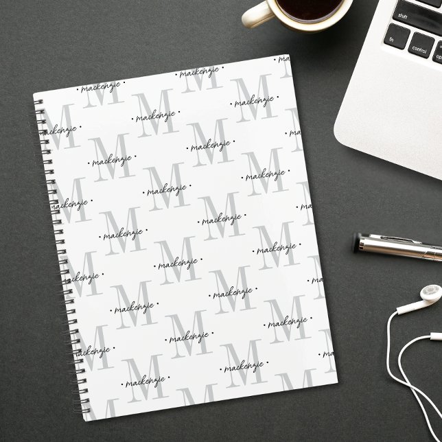 Agenda Modern Monogram Minimal Black White (Criador carregado)