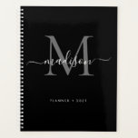 Agenda Modern Monograma Black Cinza Girly Script Name 202<br><div class="desc">Modern Monogramo Black Silver Slate Cinza Girly Elegant Na moda Script Name 2021 Planner</div>