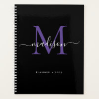 Modern Monograma Black Purple Girly Script 2021
