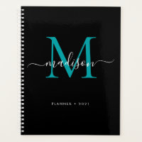 Modern Monograma Black Teal Green Girly Script 202