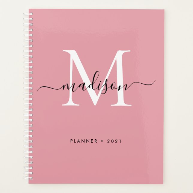 Agenda Modern Monograma Blush Dusty Pink Girly Script 202 (Frente)