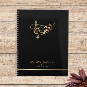 Agenda Modern Music Notes Dourado Elegante Personalizável