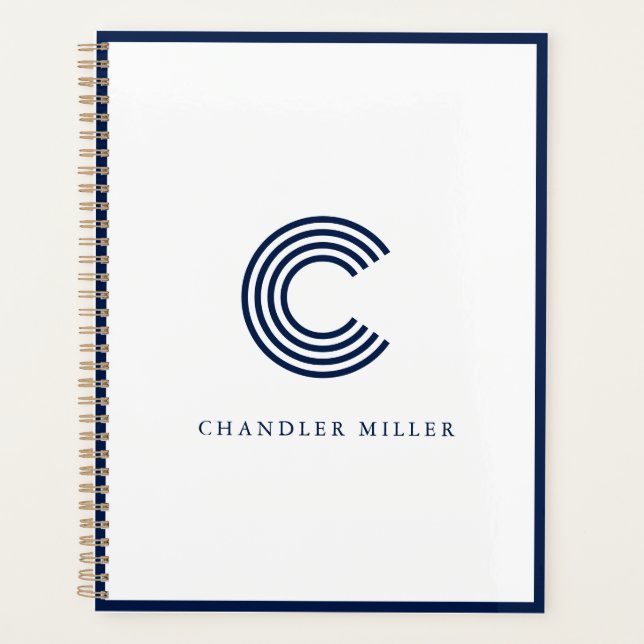 Agenda Modern Navy Blue Border Custom Stationery (Frente)