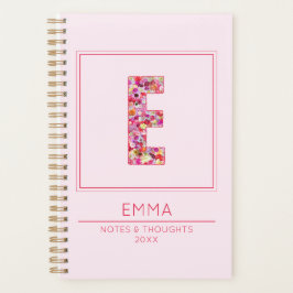 Agenda Modern Pink Floral Monogram Weekly Letter E