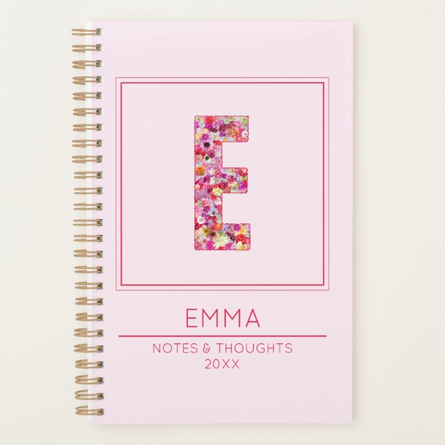 Agenda Modern Pink Floral Monogram Weekly Letter E (Frente)