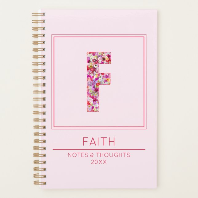 Agenda Modern Pink Girly Floral Monogram Letter F (Frente)