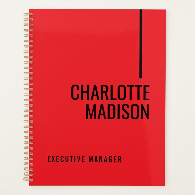 Agenda Modern Simple Black Red Minimalist Bold Text Name (Frente)