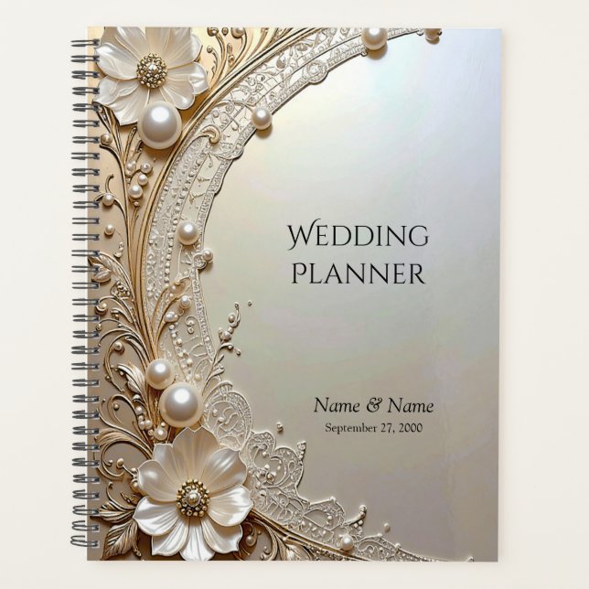Agenda Modern White Flowers Pearls Planner (Frente)
