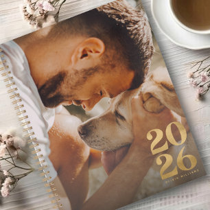 Agenda Moderno 2026 Personalizar Foto Faux Gold Foil Glit