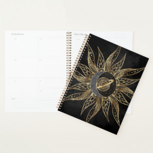 Agenda Moderno Dourado Planeta da Lua Solar Mandala