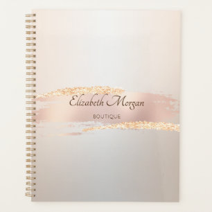 Agenda Moderno Elegante,Traço de Pincel Rosa Dourado Chic