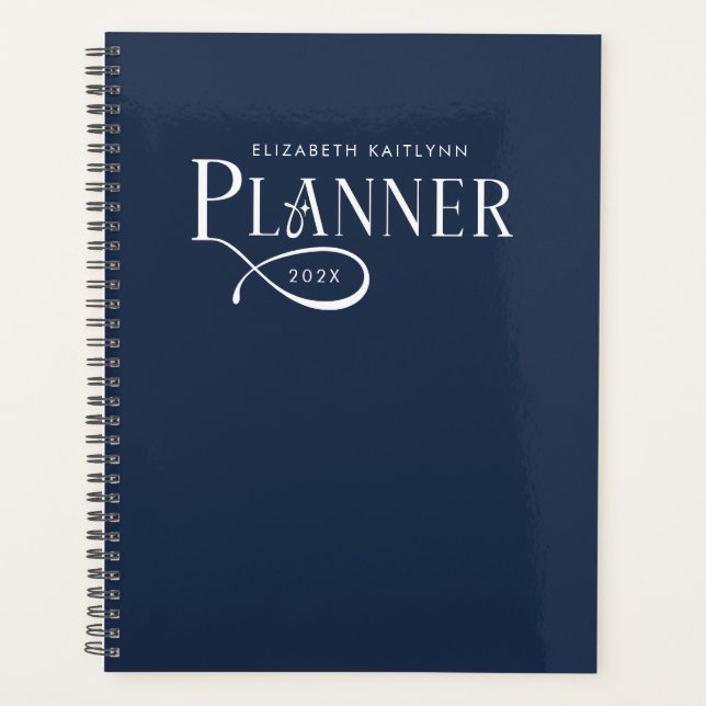 Agenda Moderno Personalizado Azul Marinho Branco (Frente)