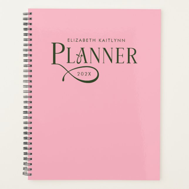 Agenda Moderno Personalizado Verde e Rosa (Frente)