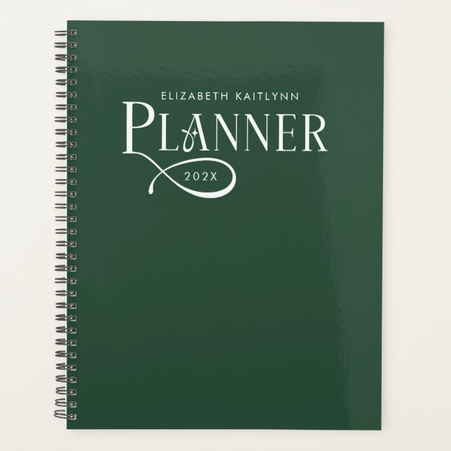 Agenda Moderno Personalizado Verde Floresta e Branco  (Frente)