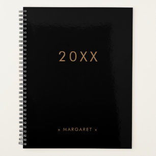 Agenda Moderno Simples, Tudo Dourado Preto Personalizado