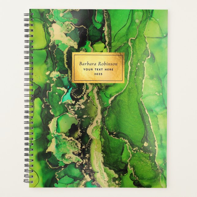 Agenda Moderno Verde Preto Dourado Abstrato (Frente)