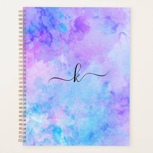 Agenda Molas de Aquarelas de Púrpura e Turquesa (Frente)