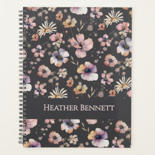 Agenda Moldura de Flor Silvestre em Aquarela Charcoal Blu