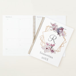 Agenda Moldura Dourada de Magnólias Brancas Rosa Monogram