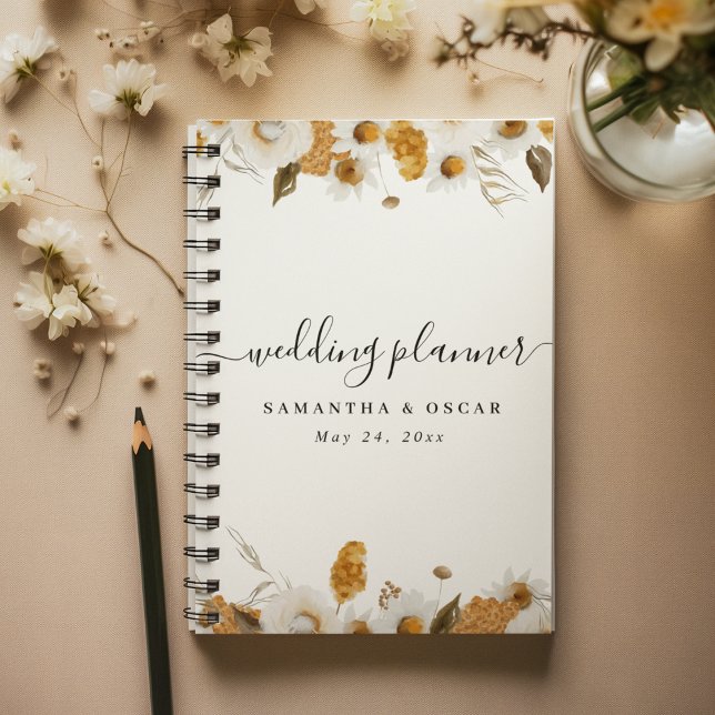 Agenda Moldura Floral Amarelo e Branco do Autumn (Criador carregado)