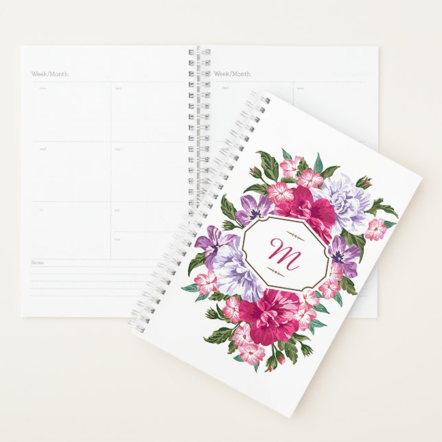 Agenda Moldura floral rosa personalizada (Exibição)