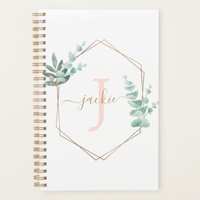 Agenda Moldura Monogramada com Eucalipto em Aquarela (Frente)