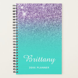 Agenda Mole Leve Púrpura Turquesa Glitter Personalizada