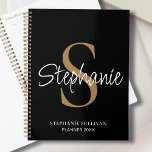 Agenda Monogram Elegant Script Name Black Gold<br><div class="desc">This personalized black planner features elegant script typography and a gold monogram. It is easily customizable.</div>