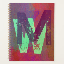 Agenda Monogram Initials Grunge Funky Purple Green Art
