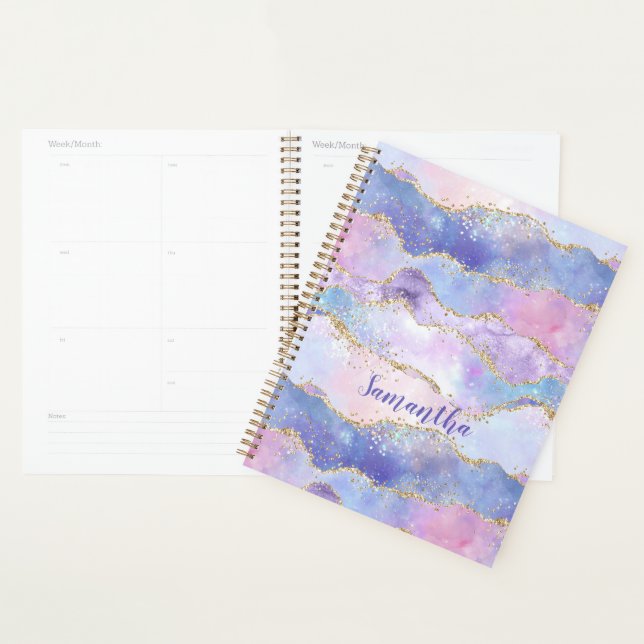 Agenda Monograma Ágata Brilho Azul Rosa Roxo Fashion (Exibição)