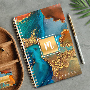 Agenda Monograma agate aquarela turquesa laranja