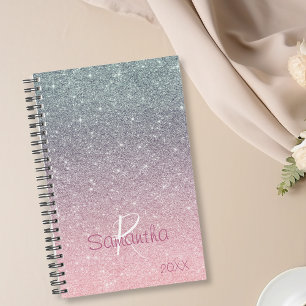 Agenda Monograma anual do brilho da rosa Dourada Silver G