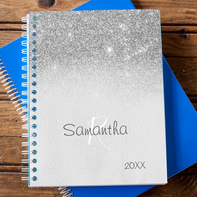 Agenda Monograma Anual do Glitter de Prata (Criador carregado)