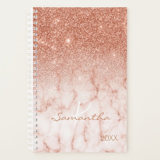 Agenda Monograma Anual do Ombre de Ombre Dourado rosa (Frente)