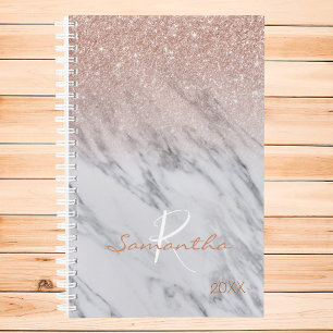 Agenda Monograma Anual do Ombre de Ombre Dourado rosa