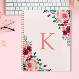 Agenda Monograma Aquarela Boho Pink Burgundy Rosa Para Fa