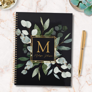 Agenda Monograma Aquarela Folhas Tropicais Verdes