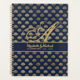 Agenda Monograma ART Deco Marinho Azul Conchas Douradas R