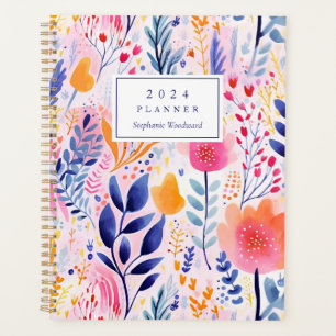 Agenda Monograma Azul Botânico Pintado Vivo 2024
