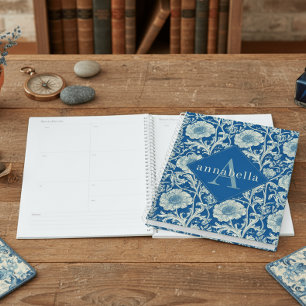 Agenda Monograma Azul Floral William Morris Elegante