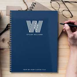 Agenda Monograma Azul Personalizado Minimalista Moderno